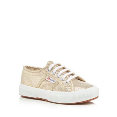 Girls' gold lace up trainers